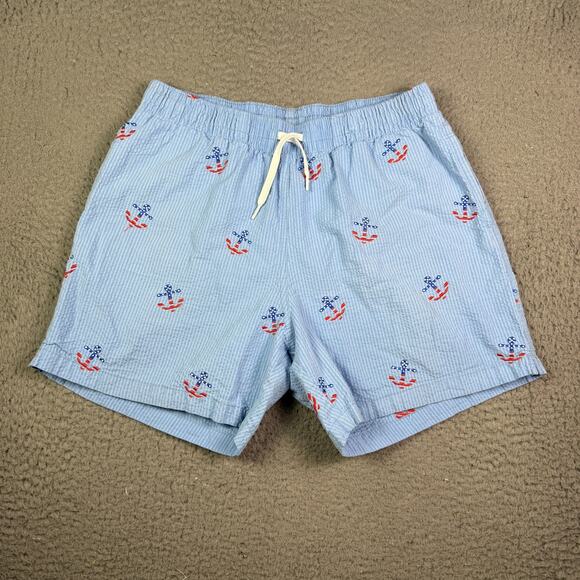 chubbies Other - Chubbies Seersucker Shorts Mens Large Blue Embroidered Anchors All Over Print